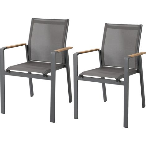 Axi Alva Ensemble De 2 Chaises De Jardin, Anthracite Pour Table De D'Extérieur En Aluminium / Bois De Teck Avec Assise Et Dossier En Toile Résistantes Aux Intempéries - Supportent Jusqu'À 120 Kg (1/5)