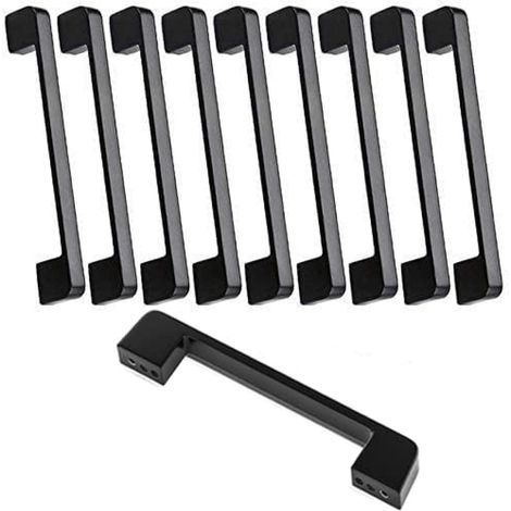 Un ensemble de 10 poignées de porte en aluminium noir – entraxe de 128 mm, poignées en forme de T, vis incluses.