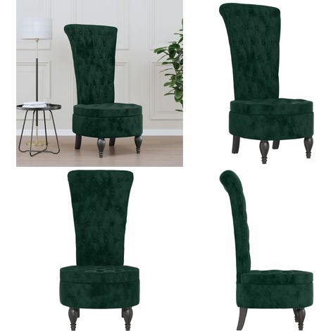 Chaise à dossier haut vert foncé velours conception de bouton - Chaise en velours - Chaise de bureau (1/5)