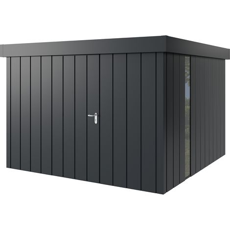 Hörmann Metall-Gerätehaus "Juno" mit Flachdach, JFD14 - Modern, 310 x 310 cm (B x T), anthrazit, mit bodentiefem Fenster, 1-flüglige Tür, Anschlag links (1/5)