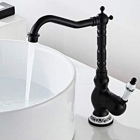 Mitigeur monocommande en laiton style vintage antique, robinet polyvalent haute qualité adapté pour cuisine et salle de bains-Noir (1/5)