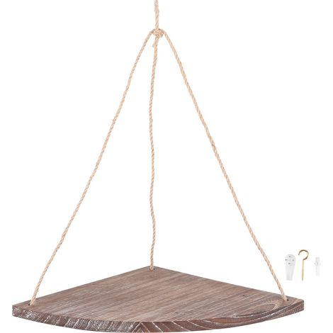 Etagere D Angle En Bois - Support Mural Corde De Chanvre - Decoration Interieur Salon Chambre - 1 Piece (1/5)
