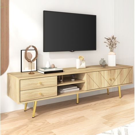 Mobile TV 160 cm in legno con gambe dorate, 2 cassetti e ante dal design originale (1/5)