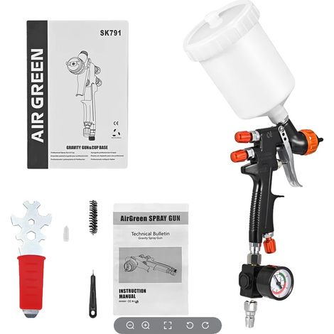 Pistolet à peinture HVLP, buse de 1,3 mm, capacité de 600 cc, contrôle d'air réglable, aiguille en acier inoxydable de précision, vannes de dérivation en cuivre (1/5)
