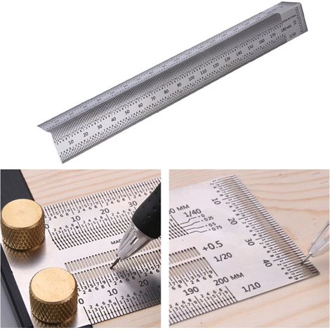 Règle à tracer à angle droit de 180 mm, outil de marquage pour le travail du bois en acier inoxydable (1/5)