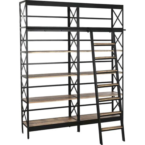 Etagère élégante bois et métal pour salon moderne - Noir et nuances bois naturel (1/5)