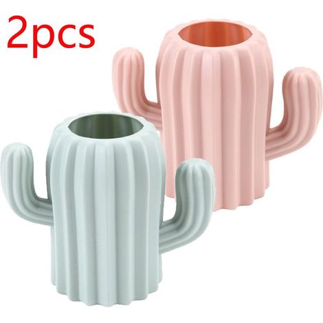 2-teiliger Stiftehalter in Kaktusform, Stiftehalter, Schreibtisch-Stiftehalter, Organizer, Stiftehalter in Kaktusform, Stiftehalter, Schreibtisch-Stiftehalter, Make-up-Pinselhalter (Rosa, Grün) (1/5)