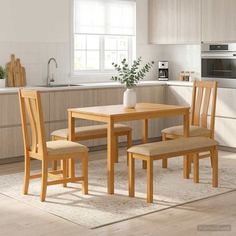 vidaXL Ensemble de salle à manger 5 pc Beige Bois de chêne massif (1/5)