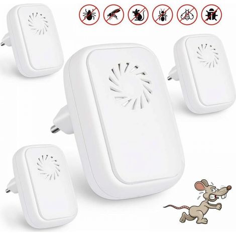 Lot de 4 répulsifs à ultrasons anti-moustiques à ultrasons répulsifs pour reptiles insectes électrique, ultrasons pour insectes d'intérieur, anti-moustiques, cafards, puces (1/4)