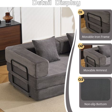 Bodenschlafsofa 185x92,5x60 cm aus dunkelgrauem Rippstoff, klappbar – MEUBLIV (1/5)
