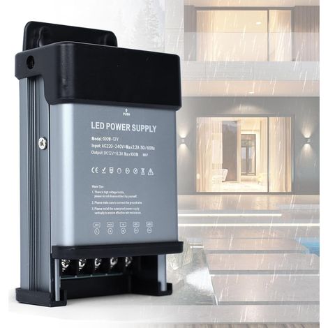Transformateur 220V 12V LED 100W Ultra Fin LED Driver Alimentation 12V 8,3A Imperméable IP44 LED Transfo Alimentation à Découpage Convertisseur Tension AC à DC Adaptateur pour LED Exterieur (1/5)