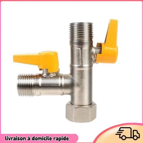 Vanne de divertisseur 3 voies - DILWE - RV - Laiton plaqué nickel - Double arrêt - Pivotant 360° (1/4)