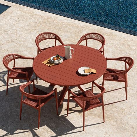 Set de table extensible 145-200x145 cm Barces et 6 chaises de jardin empilables avec accoudoirs en aluminium Amatria SKLUM Terracota (1/5)