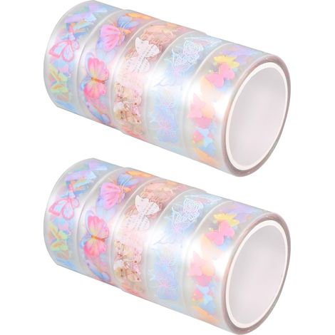 10 Rouleaux Ruban Adhésif Washi Transparent Pet Décoratif pour Scrapbooking Journal et Bricolage Motifs Élégants et (1/5)