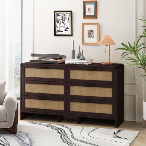 meuble rangement rotin 6 tiroirs angle arrondi 130 cm OKMYHOME (1/5)