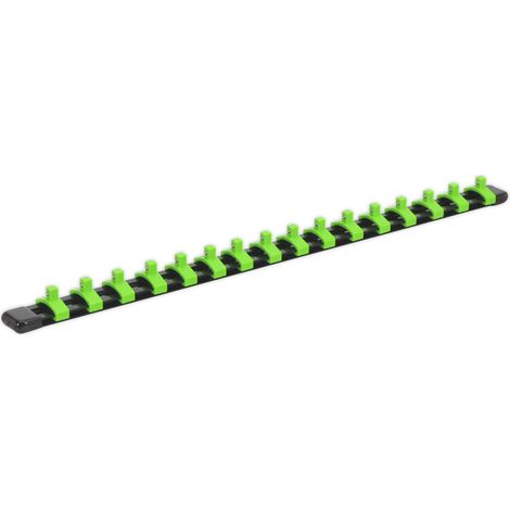 Sealey Socket Retaining Rail with 16 Clips 1/4""Sq Drive Hi-Vis Green AK27052HV