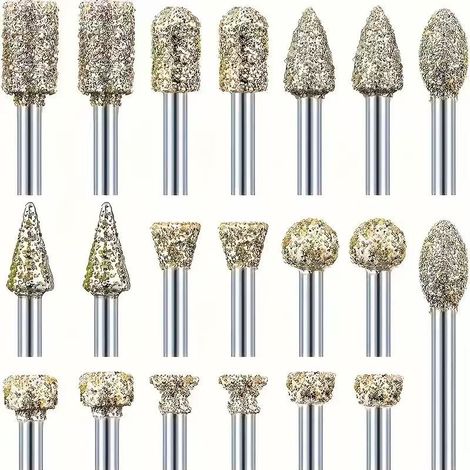 Set mit 20 Diamantfräsern, 3 mm Schaft, kompatibel mit Dremel zum Schnitzen, Gravieren, Schleifen und Polieren von Stein, Gestein, Glas und Keramik