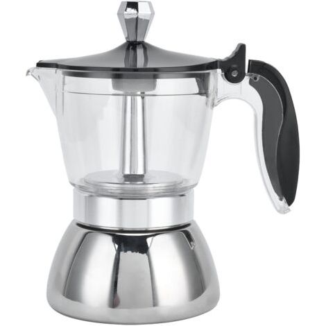 Cafetière à expresso en acier inoxydable avec dessus en verre et couvercle en cristal pour 4 tasses Cafetière italienne 200 ml (1/5)