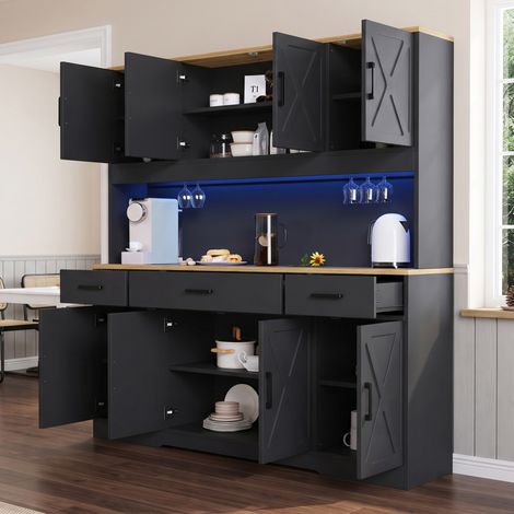 Hochschrank 150 x 40 x 180 cm mit LED, USB-C/USB-A-Anschlüssen, schwarz HAVRYA (1/5)