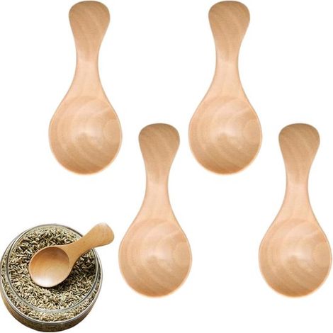Set di 4 mini cucchiai in legno: cucchiaio per mescolare, cucchiaio per miele, posate da dessert, cucchiaio per torta/dessert, cucchiaino da tè, cucchiaio per gelato, accessori da cucina riutilizzabil (1/5)