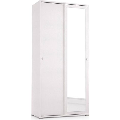 Dmora - Guardaroba Abduhl, Armadio a 2 ante scorrevoli e specchio, Mobile con barra appendiabiti e ripiani, 100% Made in Italy, 90x45h195 cm, Bianco (1/5)