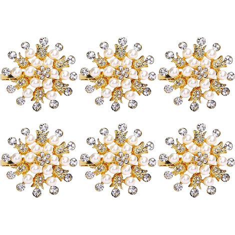 Lot de 6 ronds de serviette, ronds de serviette en strass et perles à motif floral, pour mariage, fête, maison, cuisine, salle à manger, accessoires de linge de table (1/5)