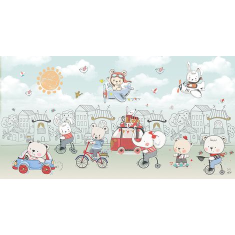 Papier peint panoramique Enfants - Animaux - 195 cm x 102 cm (1/2)