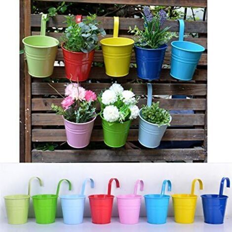 LOT 8 Pots de Fleurs Suspendu Colorés en Metal Pot de fleur Extérieur Plante avec Accroche Amovible Décoration Jardin Maison Balcon (1/4)