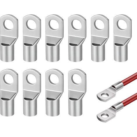 Cosses Tubulaires 50mm² M8, Cosse à Sertir Nue SC50-8 Cosses Electriques à Sertir 50mm², Connecteur de Câble Cosse Ronde Œillet en Cuivre Étamé de Câble Anneau (1/5)
