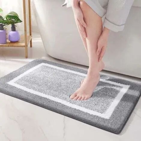 Tapis de bain antidérapant - 40 x 60 cm - Gris, tapis de bain en microfibre douce, tapis de bain absorbant à poils longs, lavable en machine (1/3)