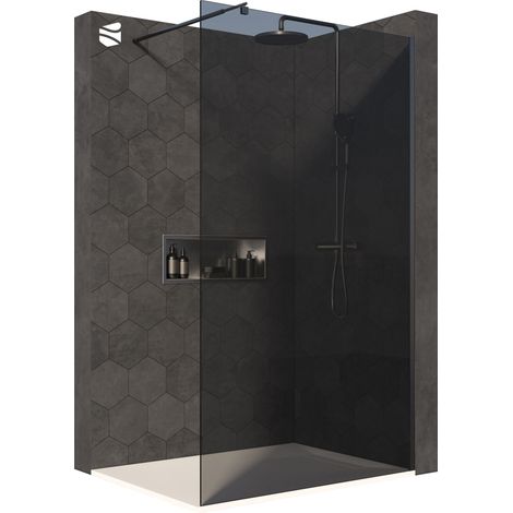 Bernstein – Duschabtrennung Walk-In EX101 – 8mm ESG-Sicherheitsglas grau – Rahmenloses Design mit Nano-Beschichtung – 110cm Breite – Profil schwarz matt (1/5)