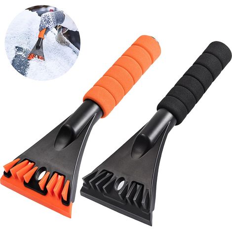 Auto-Eiskratzer – Effektiver Eiskratzer – Ultra-Schneebürste fürs Auto – Innovativer Rakel mit Eisbrechfunktion, Schwarz + Orange