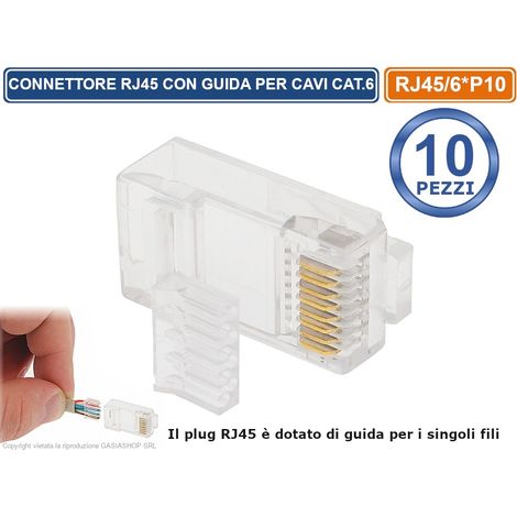CONFEZIONE MULTIPLA 10 PEZZI PLUG RJ45 CON GUIDA PR SINGOLI CAVI CAT.6 (1/3)
