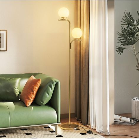 Lampada da terra LED con 3 temperature colore, paralumi in vetro e interruttore a pedale, oro HAVRYA (1/5)