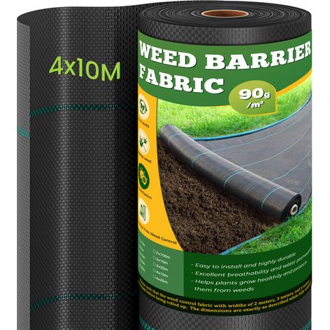 Dripex Toiles de Paillage 4m x 10m, Toile Anti Mauvaises Herbes Jardin 90g/㎡, Geotextile, Bache Noire Agricole, Barriere Anti Racine, Contre Les Mauvaises Herbes, Tissu Perméable à l'eau