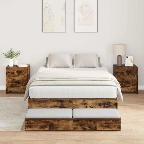 Storage Bed Frame with Drawer Smoked Oak 120 cm Engineered Wood vidaXL