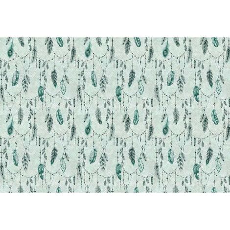Papier peint panoramique ethnique vert Tapisserie panoramique vert chambre ado motif plume Papier peint panoramique plume idéal couloir (1/3)