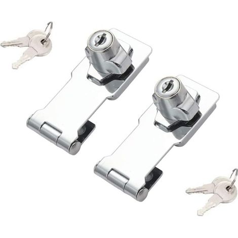 Lot de 2 verrous à moraillon à clé avec bouton rotatif pour petites portes, placards et plus encore, en acier inoxydable chromé (7,6 cm avec serrure), argenté (1/5)