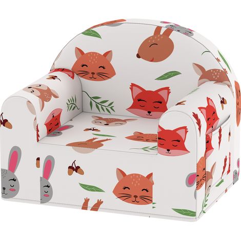 Sillón Infantil Zorros Canapé Enfants 18-36 Mois Funda Extraíble Bolsillo 54x40x43 cm Blanco (1/5)