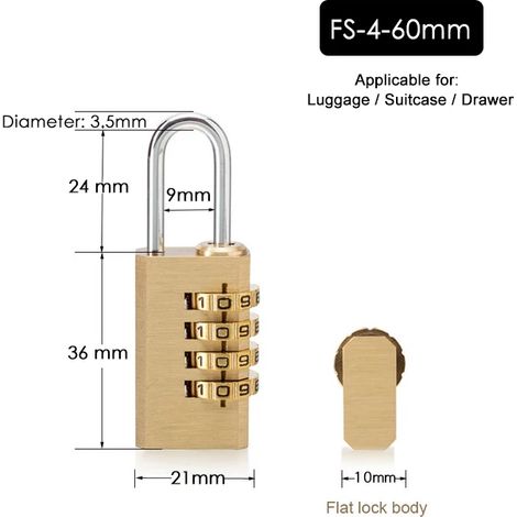 Cadenas de sécurité en laiton massif avec serrure à combinaison, adapté aux casiers, valises et tiroirs.