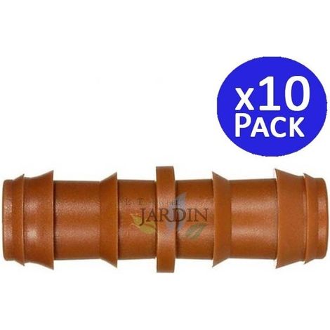 Pack 10 Enlace Riego por Goteo 16mm  Manguito conector tuberia 16 mm  Enlace Goteo para Manguera de Riego 16mm, marrón (1/2)