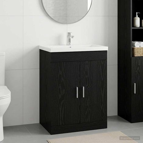 Meuble sous lavabo de salle de bain avec portes, bois d’ingénierie, chêne noir, 56 x 37,5 x 81 cm - PANGIVO (1/5)