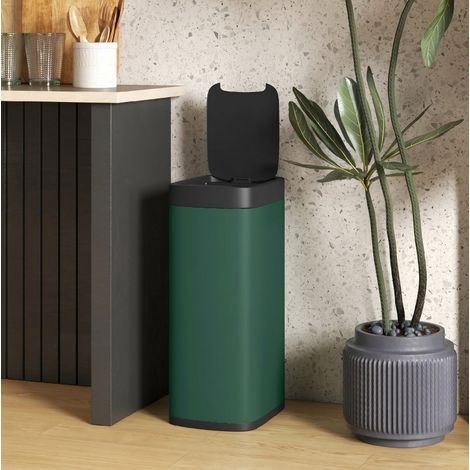 Papelera con sensor de 50 L de metal, apertura sin contacto, verde oscuro OKMYHOME (1/5)