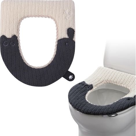 abattant wc chauffant, Siège de toilette chauffant, Chauffe-siège de toilette avec poignée, Couvre-siège de toilette peint par un chat, Couvre-siège de toilette lavable (Noir) (1/5)