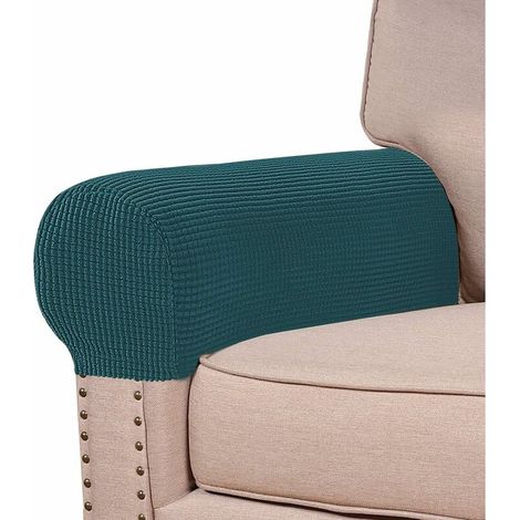 Stretch Armrest Covers for Chairs and Sofas Spandex Jacquard Sofa Armrest Covers Anti-Slip Armrest Covers Furniture Protector Washable Armchair Slipcovers for Recliner Set of 2, Deep Teal Blue