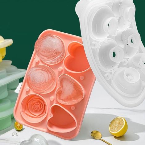 Bac à glaçons en silicone forme de cœur rose avec couvercle entonnoir, (1/5)