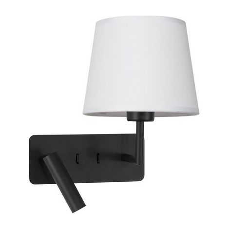 Merano Cary Liseuse Abat-Jour Tissu Blanc, Aluminium Noir Sable Réglable - LED Commutable 3W 210Lm 3000K LED E27