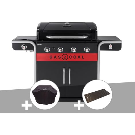 Barbecue à gaz et à charbon Gas2Coal 2.0 4B + Housse de protection + Plancha - Char-Broil