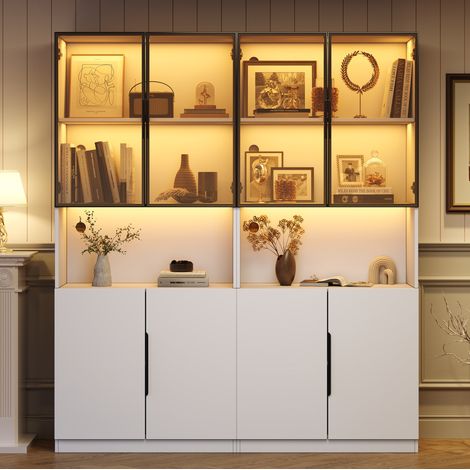 Vitrina mueble con LED y puertas de cristal blanca OKMYHOME (1/5)