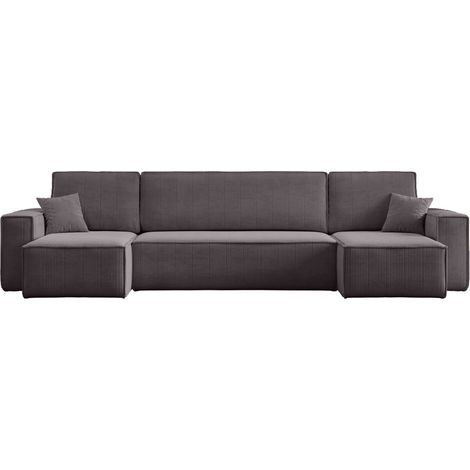 Divano angolare in velluto a coste grigio con funzione letto Karl U – produttore (1/5)